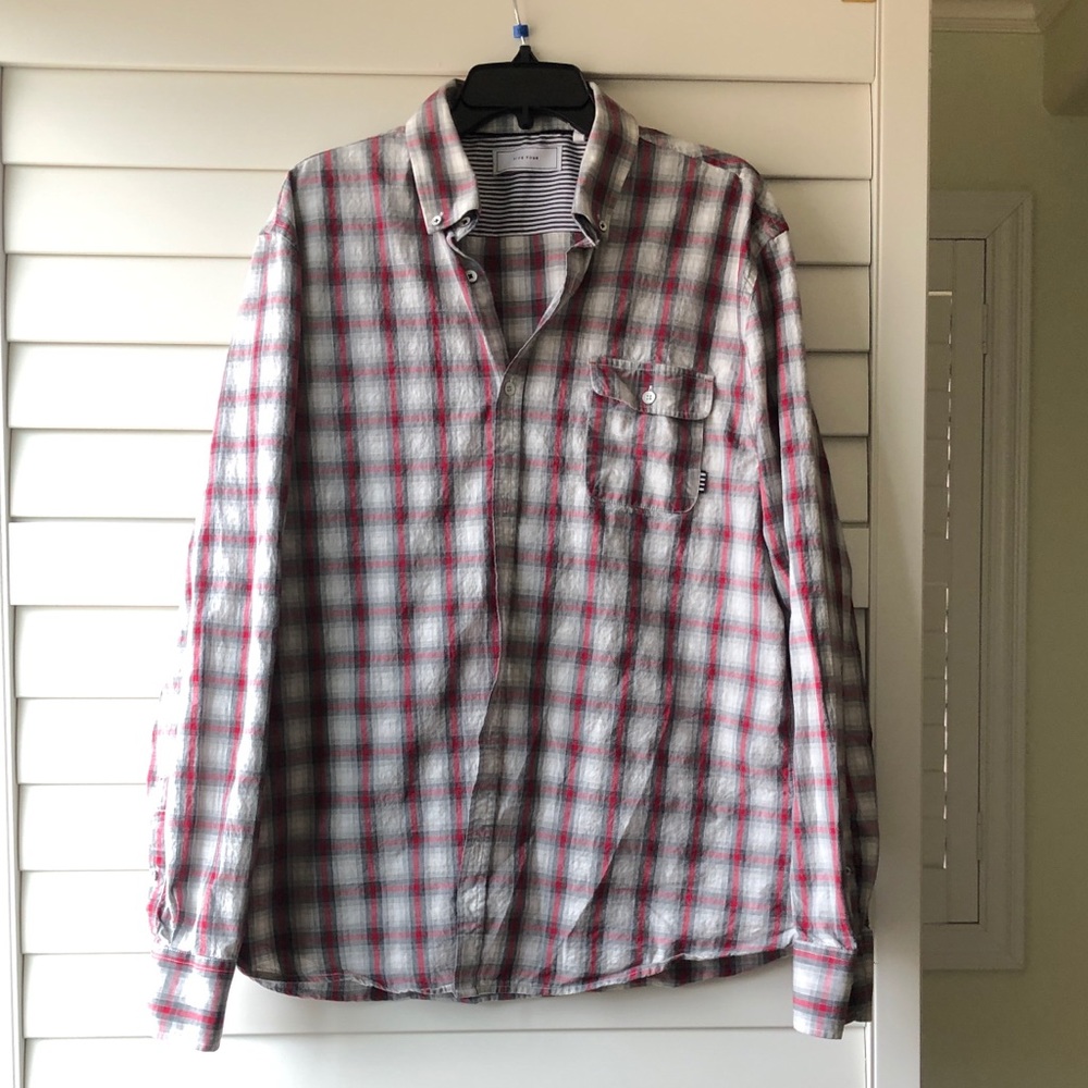 Men’s XL red and grey plaid dress shirt